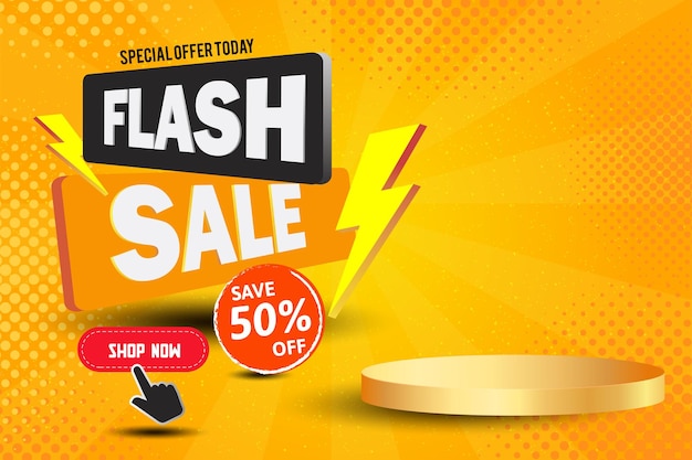 Plantilla de banner de venta flash sobre fondo de color caliente