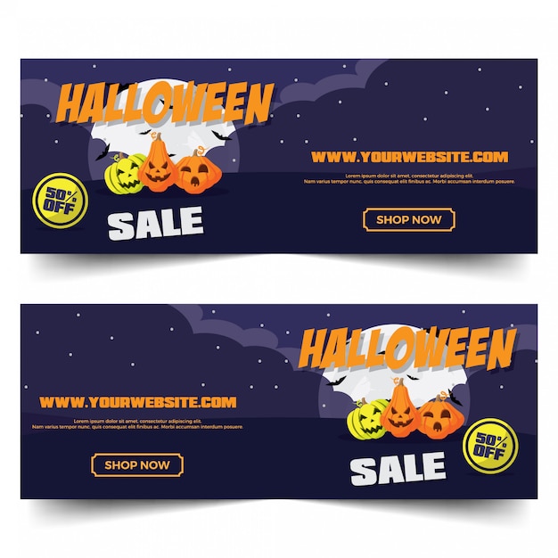 Vector plantilla de banner de venta de halloween de paisaje.