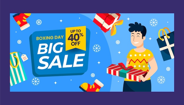 Plantilla de banner de venta horizontal de boxing day plano