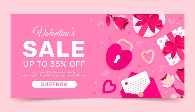 Vector plantilla de banner de venta horizontal de celebración plana del día de san valentín