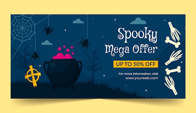 Plantilla de banner de venta horizontal dibujada a mano para la celebración de halloween