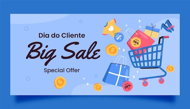 Plantilla de banner de venta horizontal plana dia do cliente