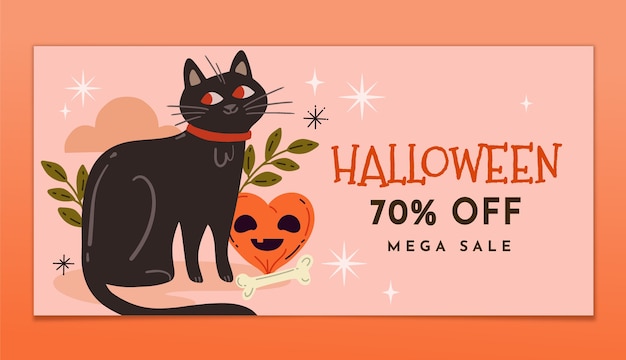 Vector plantilla de banner de venta horizontal plana de halloween