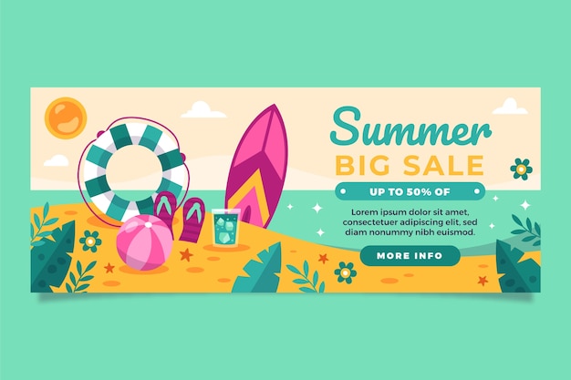 Plantilla de banner de venta horizontal plana para la temporada de verano