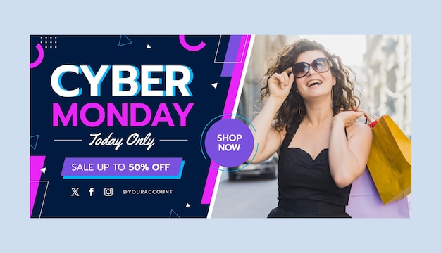 Vector plantilla de banner de venta horizontal plana para venta de cyber monday