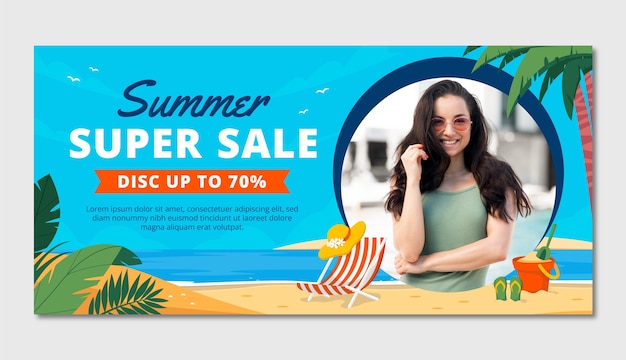 Vector plantilla de banner de venta horizontal plana para el verano