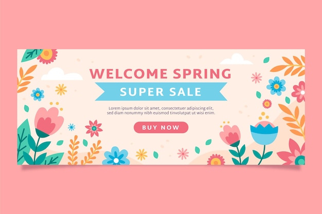 Vector plantilla de banner de venta horizontal de primavera floral plana