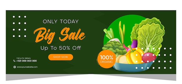 Vector plantilla de banner de venta horizontal para productos vegetarianos o ecológicos