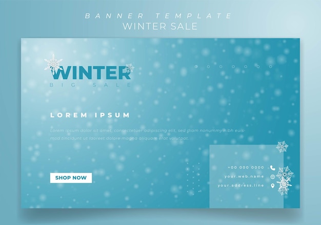 Plantilla de banner para venta de invierno con diseño de fondo verde y nevada