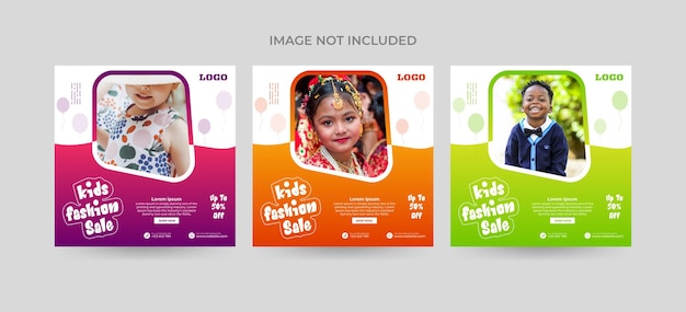 Vector plantilla de banner de venta de moda infantil con espacio para la imagen para publicaciones en redes sociales y anuncios web