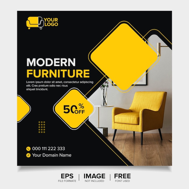 Plantilla de banner de venta de muebles modernos para redes sociales