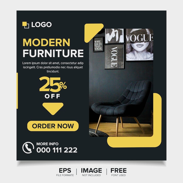 Plantilla de banner de venta de muebles modernos para redes sociales