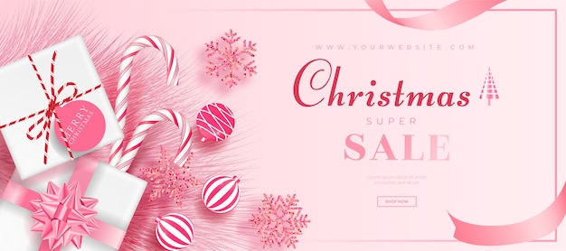 Plantilla de banner de venta de navidad realista.