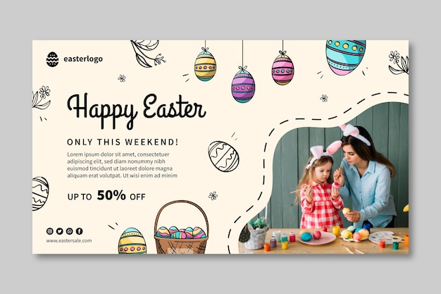 Vector plantilla de banner de venta de pascua horizontal