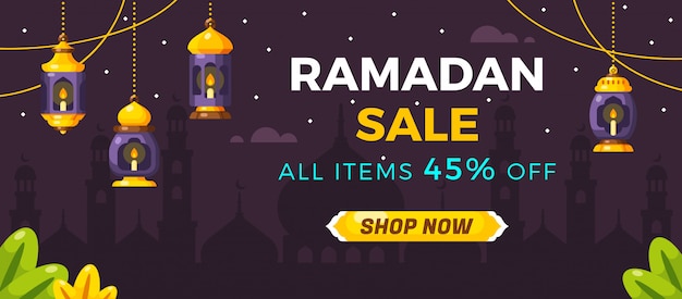 Plantilla de banner de venta de redes sociales de ramadán