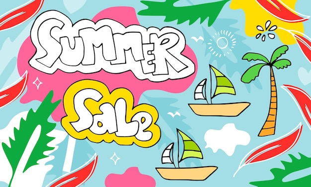 Plantilla de banner de venta de verano con estilo de fideos Un verano abstracto.