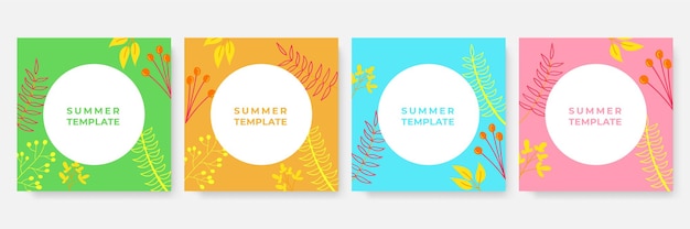 Plantilla de banner de verano. conjunto de plantillas de publicación de redes sociales de hojas florales.