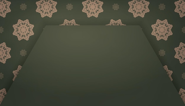 Plantilla de banner verde con lujoso patrón marrón y espacio para su logotipo o texto
