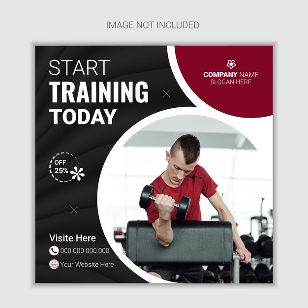 Plantilla de banner web y diseño de redes sociales de gimnasio y fitness corporativos