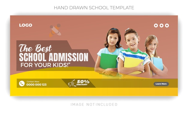 plantilla de banner web de entrada a la escuela, publicación en las redes sociales y página de aterrizaje
