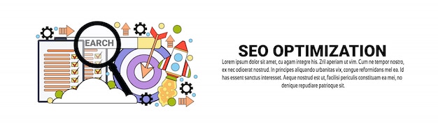 Vector plantilla de banner de web horizontal de seo optimización concepto de negocio de marketing