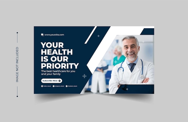 Vector plantilla de banner web y miniatura de youtube de atención médica médica