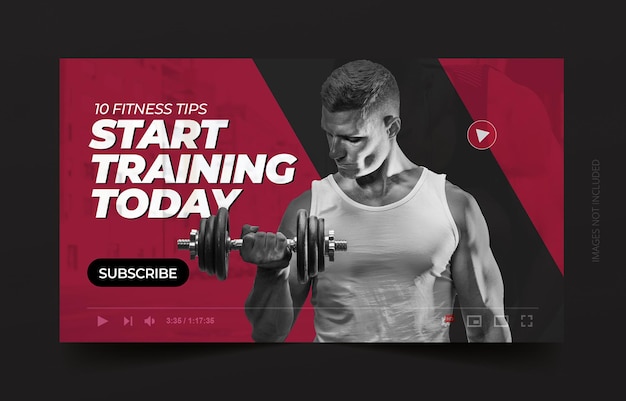Plantilla de banner web y miniatura de youtube de gimnasio de fitness