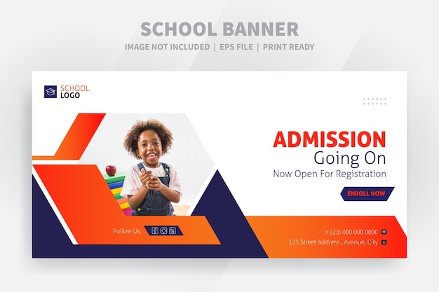 Vector plantilla de banner web para niños de admisión escolar