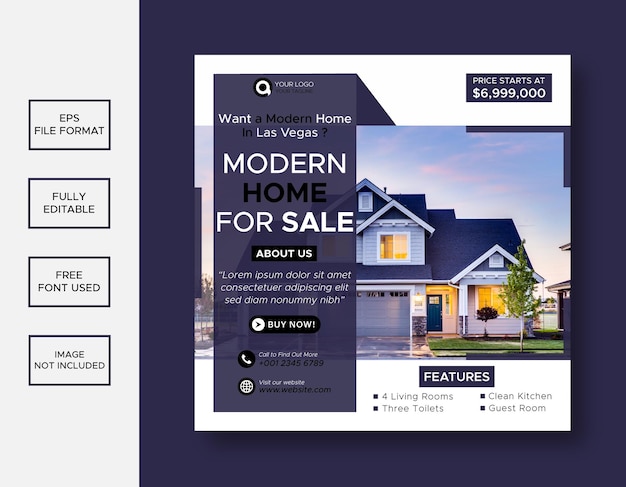 Vector plantilla de banner web o publicación de instagram de redes sociales de bienes raíces