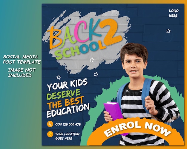 Plantilla de banner web o publicación de redes sociales de admisión a la escuela