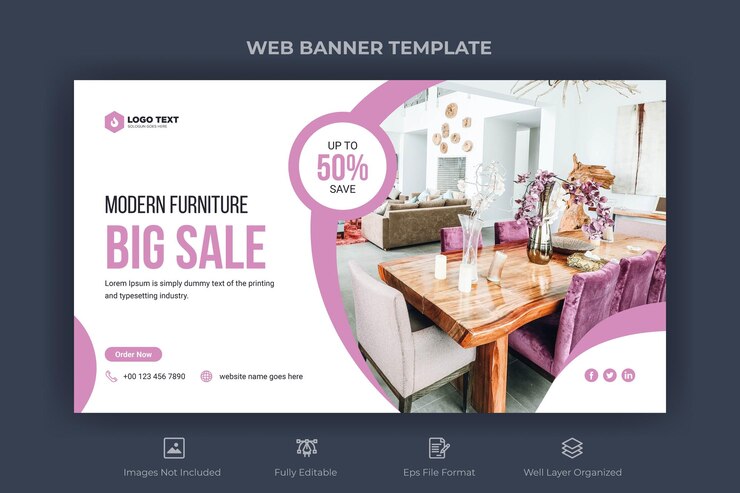 Vector plantilla de banner web de página de destino de muebles modernos
