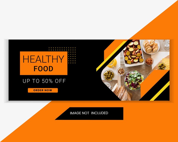 Plantilla de banner web de portada y venta de facebook de comida y restaurante. Banner de encabezado web promocional de alimentos para redes sociales y publicidad en sitios web