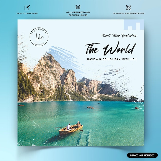 Plantilla de banner web de publicación de Instagram de exploradores de viajes Vector Premium