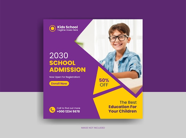 Plantilla de banner web y publicación de redes sociales de admisión a la escuela