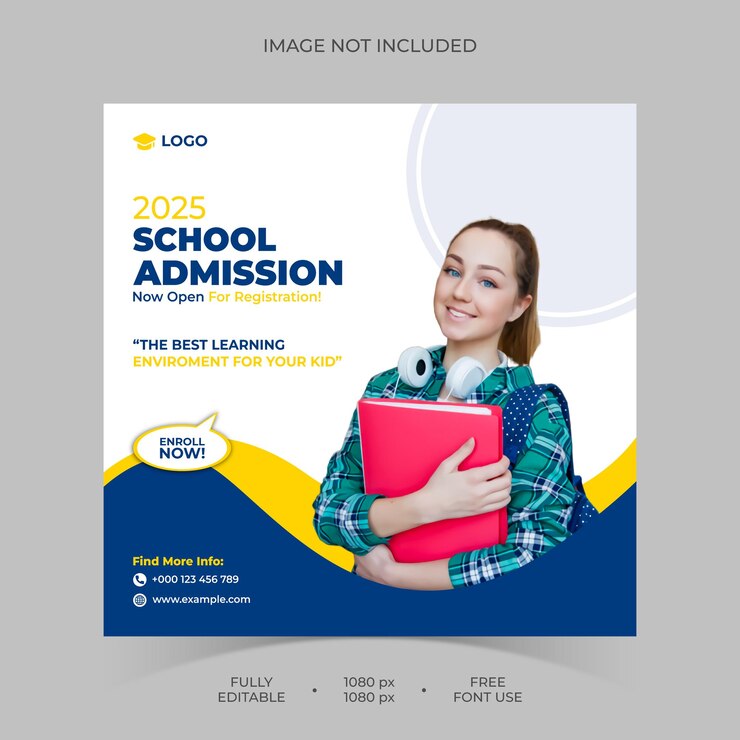 Plantilla de banner web y publicación de redes sociales de admisión a la escuela