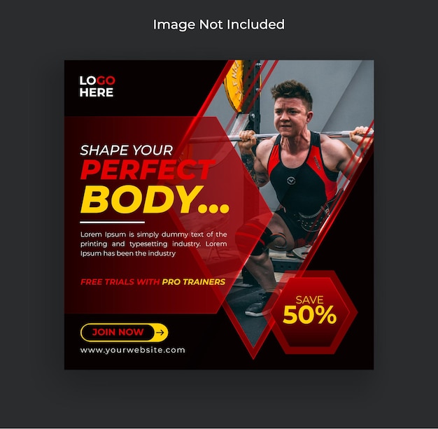 Plantilla de banner web y publicación de redes sociales de fitness gym flyer vector premium