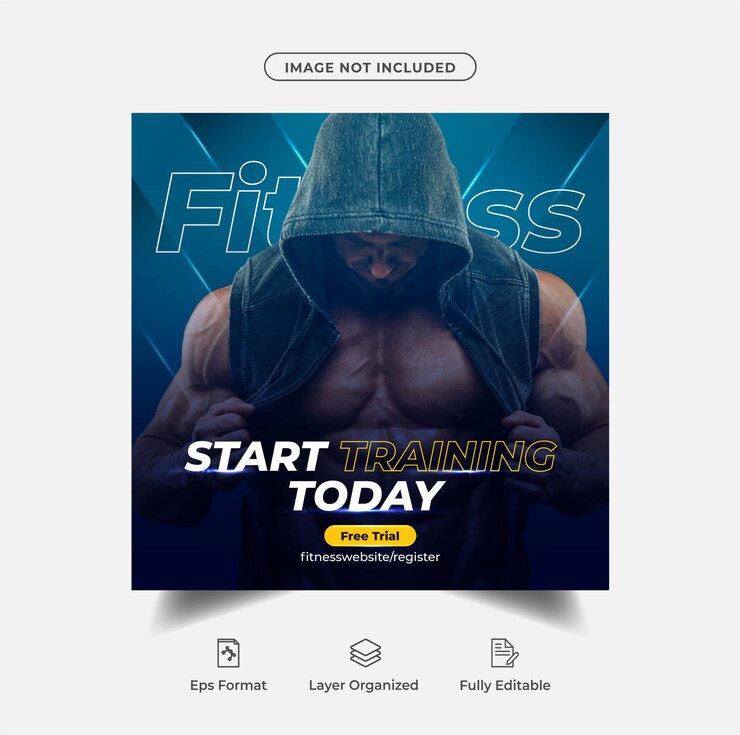 Plantilla de banner web y publicación de redes sociales de fitness gym square flyer Vector Premium