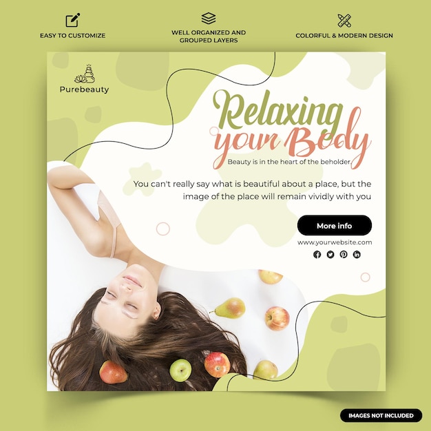 Plantilla de banner web de publicación de redes sociales de Instagram de belleza y spa premium vectorial