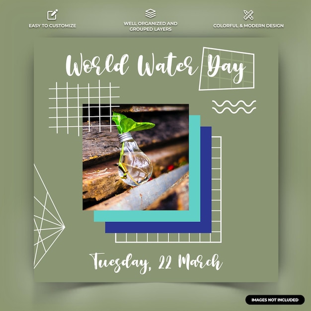 Plantilla de banner web de publicación de redes sociales de instagram del día mundial del agua premium vectorial
