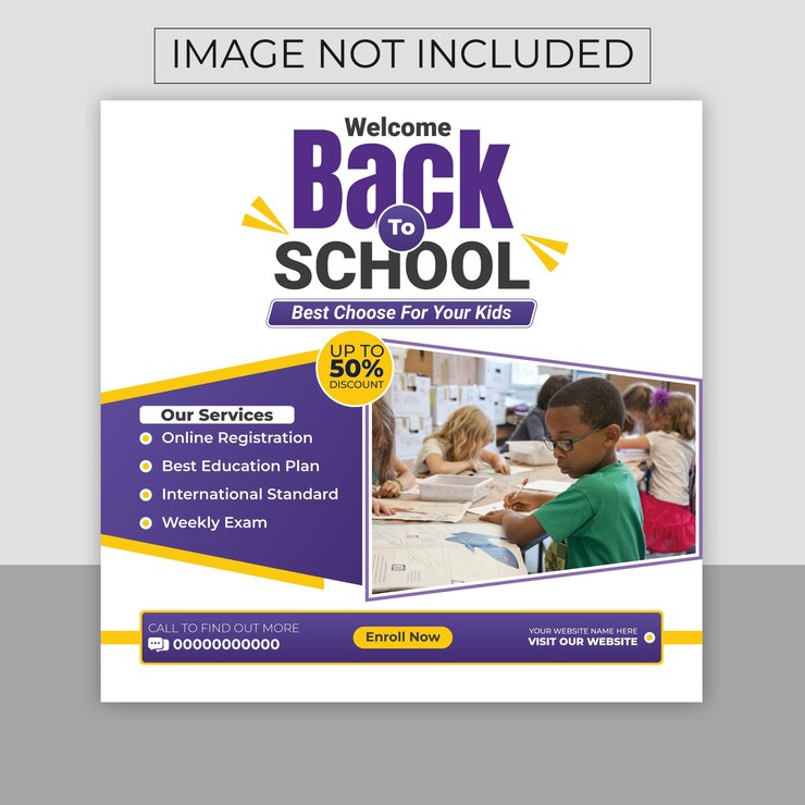 Plantilla de banner web y publicación de redes sociales de regreso a la escuela