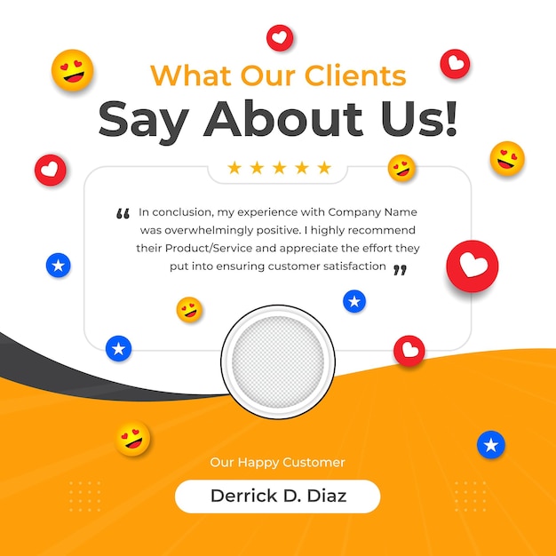 Plantilla de banner web de publicación de redes sociales de testimonio de comentarios de clientes