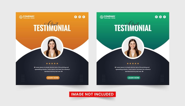 Plantilla de banner web de publicación de redes sociales de testimonio de comentarios de clientes