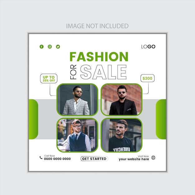 Plantilla de banner web y publicación de redes sociales de venta de moda