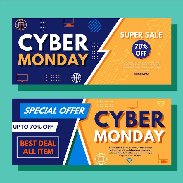 Plantilla de banners de cyber monday de diseño plano