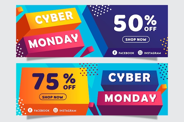 Vector plantilla de banners de cyber monday de diseño plano