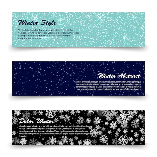 Plantilla de banners de invierno con nieve, brillo, copos de nieve.