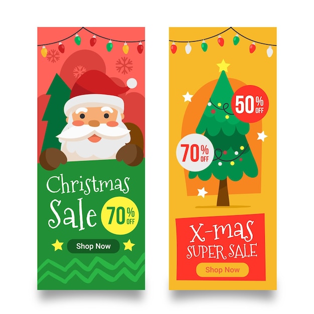 Plantilla de banners de rebajas de navidad dibujados a mano