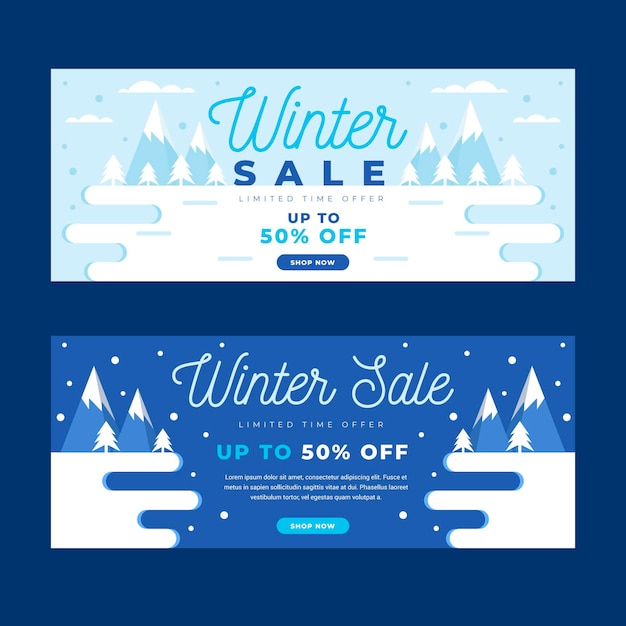 Plantilla de banners de venta de invierno de diseño plano