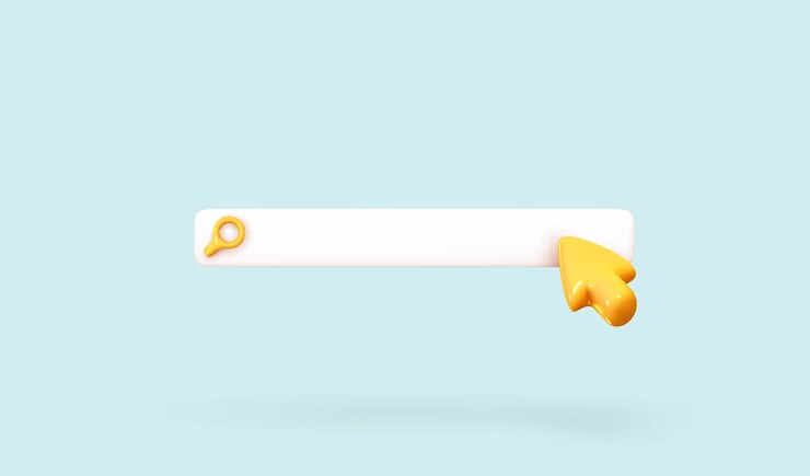 Vector plantilla de barra de búsqueda para el sitio web. búsqueda de navegación para el navegador. flecha 3d realista, cursor. ilustración vectorial