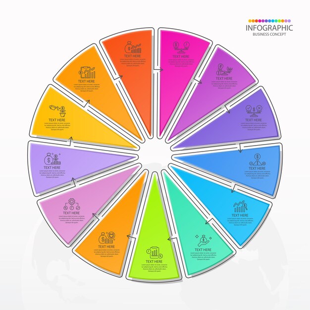 Plantilla básica de infografía de círculo con 13 pasos de proceso u opciones